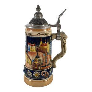 Zoller & Born LE German Beer Stein Munich Cityscape w/Pewter Lid #616/5000 Rare